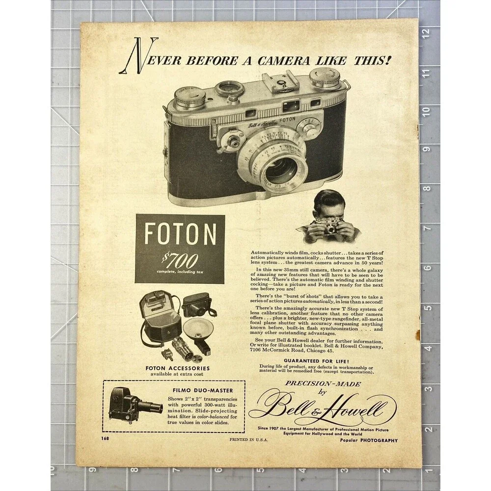 Bell & Howell Futon 35mm Camera "Never Before a Camera Like This!" Print Ad 1949 - Picture 2 of 3